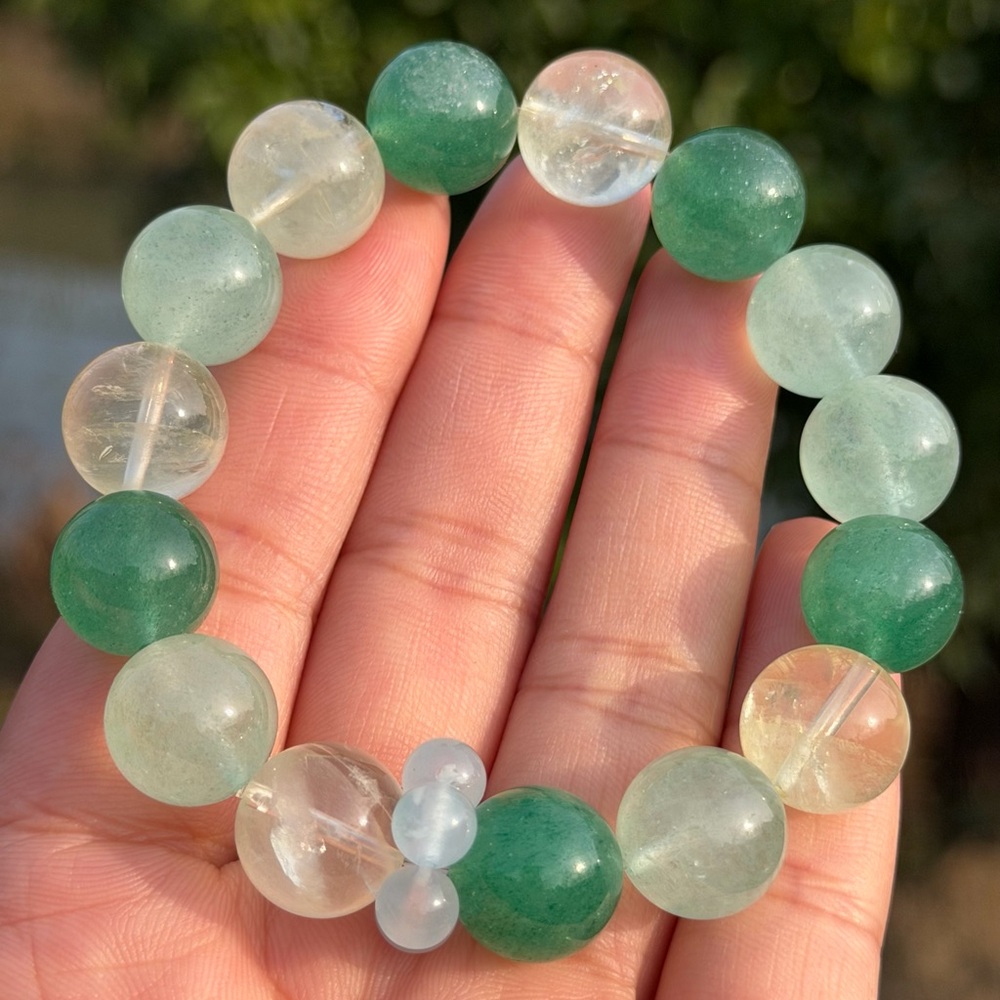 13mm stretchable green strawberry quartz lemon‎ quartz bracelet 1086